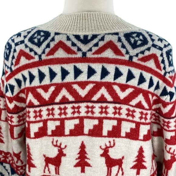 Christmas Beige and Red Fuzzy Fair Isle Knit Cardigan - Picture 9 of 15